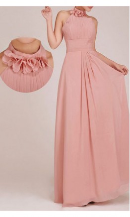 Flowery Halter Neck Empire A-line Bridesmaid Dresses KSP021