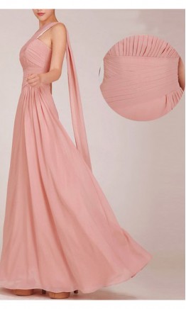 Pastel Pink Grecian Single Shoulder Long Wedding Bridesmaid Dress KSP022