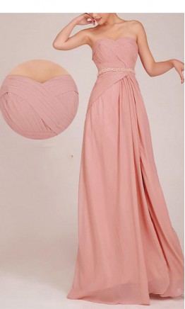 Sweetheart A-line Slit Long Dusty Pink Bridesmaid Dresses KSP023