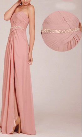 Sweetheart A-line Slit Long Dusty Pink Bridesmaid Dresses KSP023