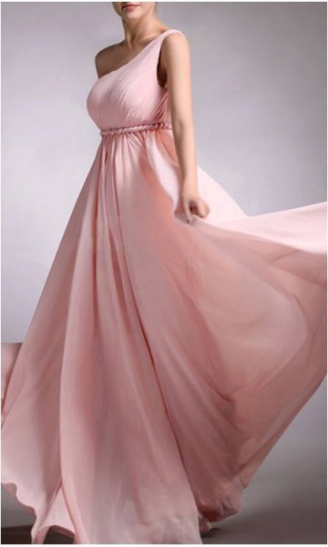 One Shoulder Braided Belt Long Bridesmaid Dress Pregnant KSP042