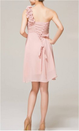 Pastel Pink One Shoulder Custom Made Bridesmaid Dress KSP064