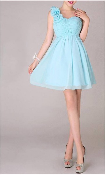 Refined One Shoulder Baby Blue Short Homecoming Dress KSP078