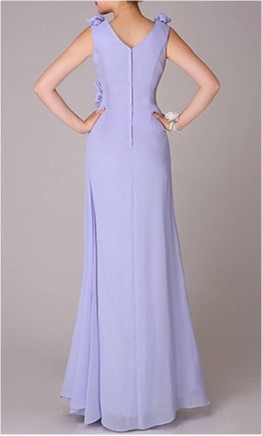 Flowers V-neck Long Lavender Bridesmaid Dresses KSP079