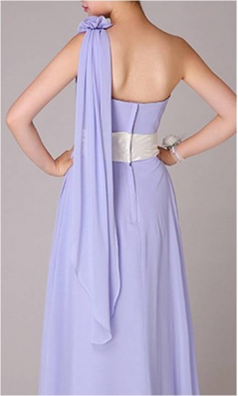 Flowered Single Shoulder Chiffon Dress Embellished With Sash Belt KSP081