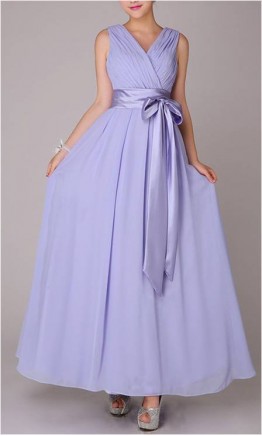 Dignified Deep V-neck Pleated Empire Chiffon Formal Bridesmaid Dress KSP082