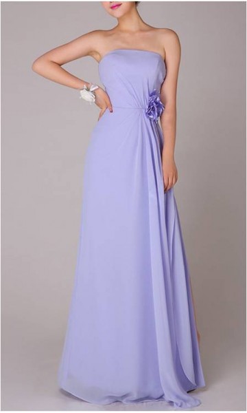 Slit A-line Strapless Lilac Long Lilac Bridesmaid Dresses KSP083