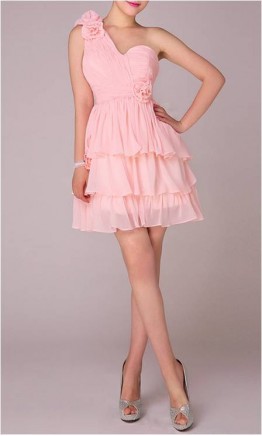 Shocking One Shoulder Layered Pink Barbie's Prom Dress KSP088