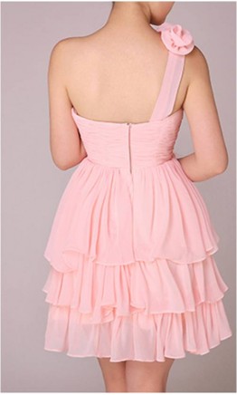 Shocking One Shoulder Layered Pink Barbie's Prom Dress KSP088