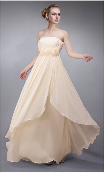 Champagne Strapless Empire Line Long Bridesmaid Dress KSP092