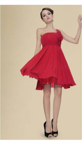 Floral One Shoulder Short Chiffon Bridesmaid Dresses KSP141