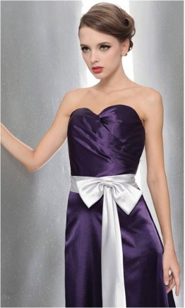 Purple Strapless Sweetheart Satin Long Bridesmaid Dress KSP151