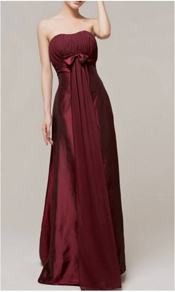 Strapless Wine Taffeta Bridesmaid Dress With Belt KSP159