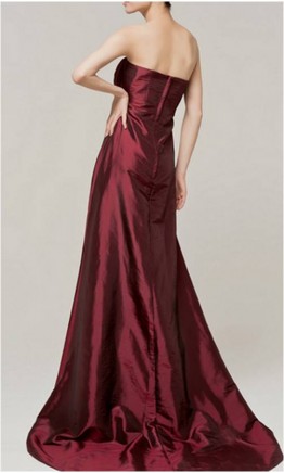 Strapless Wine Taffeta Bridesmaid Dress With Belt KSP159