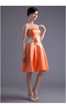 Orange Cute Short Belt Bridesmaid Dresses KSP215