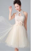 Short Lace Bridesmaid Dresses High Keyhole Neck KSP431