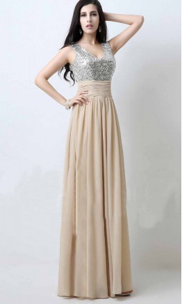 V-neck Tank Straps Waisted Long Bridesmaid Dress KSP457