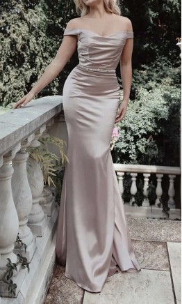 Champagne Satin Mermaid Bridesmaid Dress with Buttons KSP664