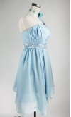 Single Shoulder Asymmetric Teal Chiffon And Satin Wedding Bridesmaid Dress KSP002