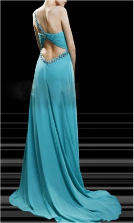 Amazing Blue Beaded One Shoulder Prom Dress KSP132