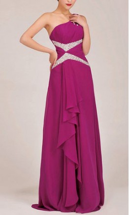 Plum Sequined One Shoulder A-line Evening Dress KSP027