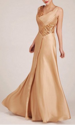 Gorgeous V-neck Golden Beaded Long Prom Dress KSP029