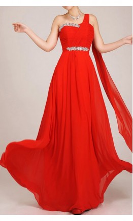 Fitted One Shoulder Long Chiffon Prom Gown KSP030