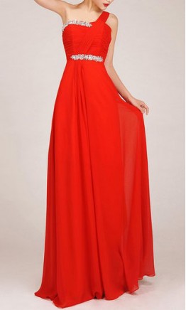 Fitted One Shoulder Long Chiffon Prom Gown KSP030