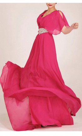 Unique Cloak Sleeves V-neck Long Prom Dress KSP033