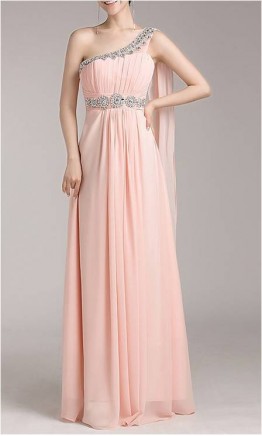 Classic Beaded Single Shoulder Floor Length Evening Gown KSP038