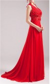 Floral V-neck Red Floor Length Prom Dresses KSP045