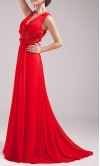 Floral V-neck Red Floor Length Prom Dresses KSP045