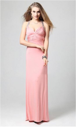 Pink Low V-neck Backless Evening Dress KSP047