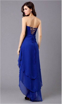 Layered Navy Blue High Low Corset Dress For Prom KSP048