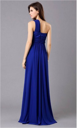 Navy Beaded One Shoulder Flowly Long Prom Gowns KSP053