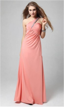 Corcal Pink Beaded One Shoulder Backless Formal Dresses KSP054