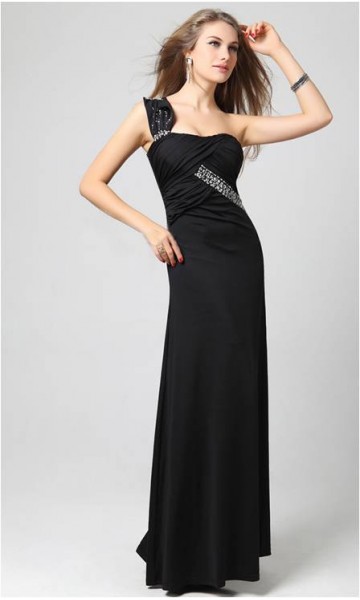 Tight Black One Shoulder Evening Dress One Sale KSP056