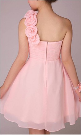 Flowered One Shoulder Pleated One Shoulder Dress For Prom KSP090