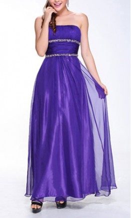 Purple Strapless A-line Long Tulle Prom Dress KSP097