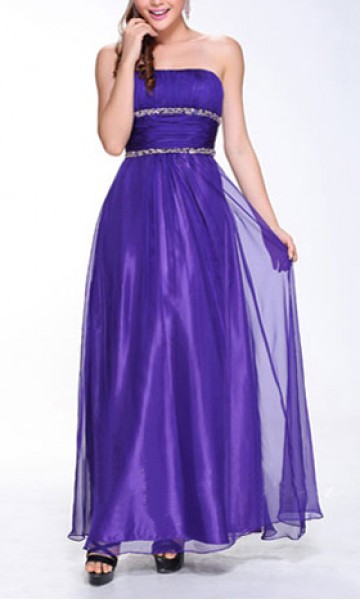 Purple Strapless A-line Long Tulle Prom Dress KSP097