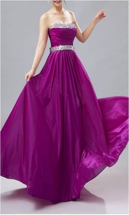 Gorgeous Strapless Sweetheart Long Chiffon Prom Dresses KSP153