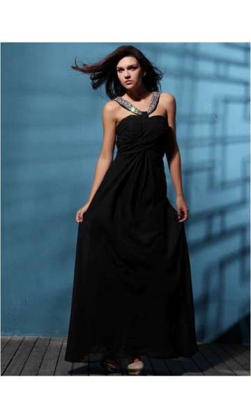 Black Beading Neckline Full Length Prom Dresses KSP180