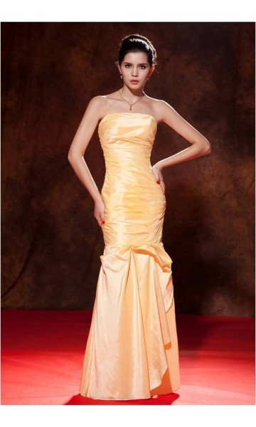 Light Yellow Strapless Trumpet Pleated Formal Dress KSP233