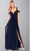 Dark Blue Off Shoulder Slit Sexy Maxi Prom Dresses 