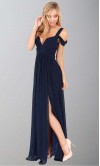 Dark Blue Off Shoulder Slit Sexy Maxi Prom Dresses 