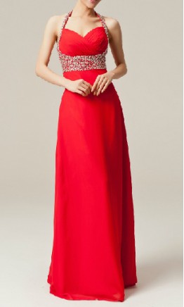 Coral Pink Halter Beaded Evening Dress For Tall Girls KSP067