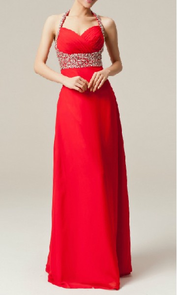 Coral Pink Halter Beaded Evening Dress For Tall Girls KSP067