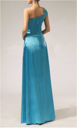 One Shoulder Beaded Purple Long Satin Evening Dress KSP103