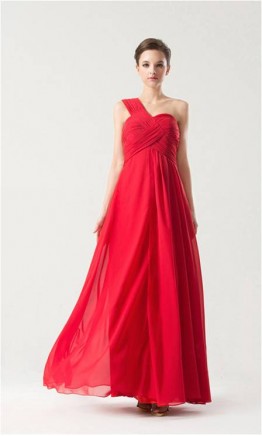 Gorgeous Red Long One-Shoulder Chiffon Prom Dress KSP143