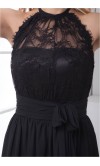 Halter Long Black Lace Formal Dress With Belt KSP212